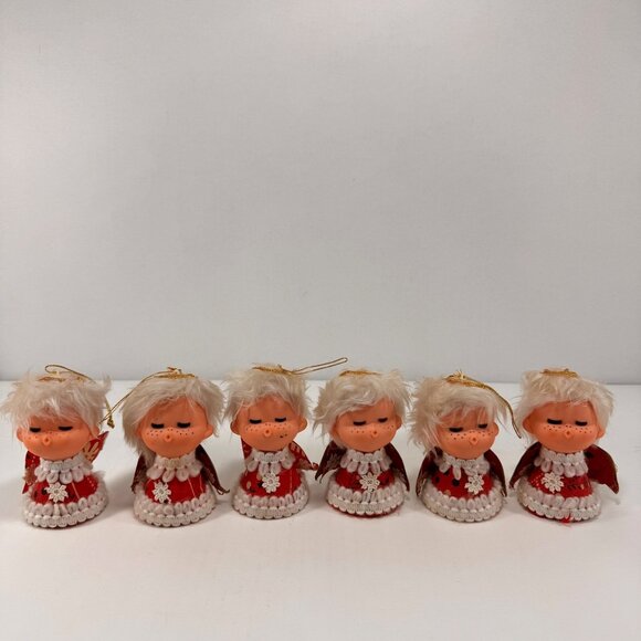 Lot 6 Vintage Christmas Ornaments Kissing Angels Felt Rubber Face - Picture 1 of 16